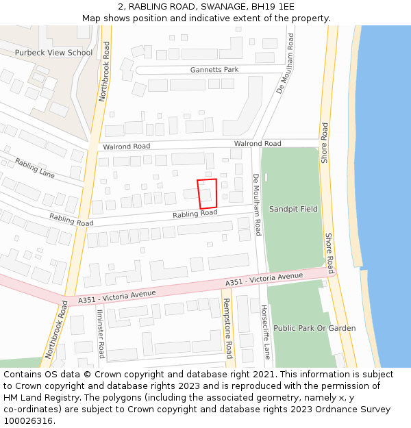 2, RABLING ROAD, SWANAGE, BH19 1EE: Location map and indicative extent of plot