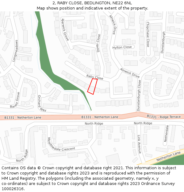 2, RABY CLOSE, BEDLINGTON, NE22 6NL: Location map and indicative extent of plot