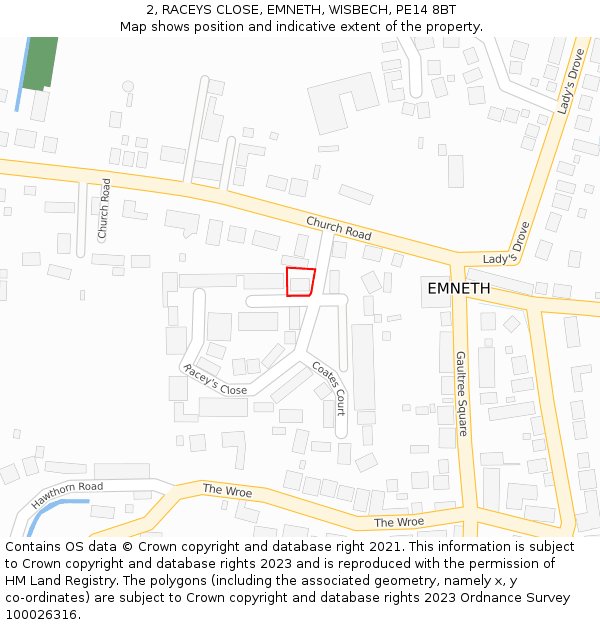 2, RACEYS CLOSE, EMNETH, WISBECH, PE14 8BT: Location map and indicative extent of plot