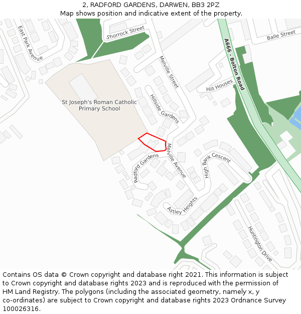 2, RADFORD GARDENS, DARWEN, BB3 2PZ: Location map and indicative extent of plot