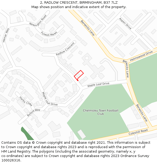 2, RADLOW CRESCENT, BIRMINGHAM, B37 7LZ: Location map and indicative extent of plot