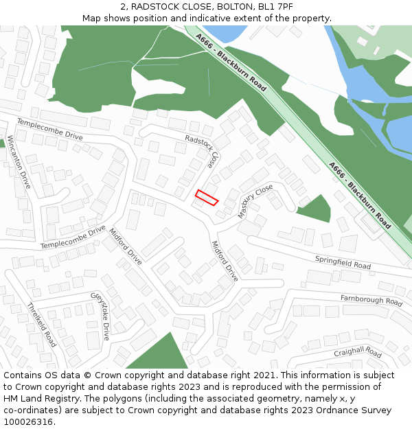 2, RADSTOCK CLOSE, BOLTON, BL1 7PF: Location map and indicative extent of plot