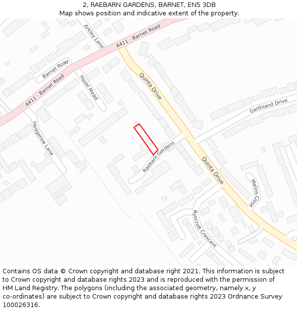 2, RAEBARN GARDENS, BARNET, EN5 3DB: Location map and indicative extent of plot