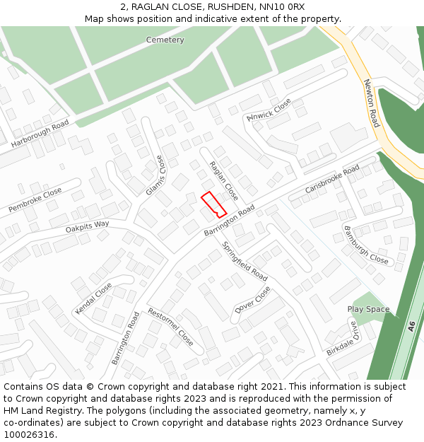 2, RAGLAN CLOSE, RUSHDEN, NN10 0RX: Location map and indicative extent of plot