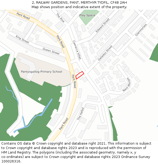 2, RAILWAY GARDENS, PANT, MERTHYR TYDFIL, CF48 2AH: Location map and indicative extent of plot
