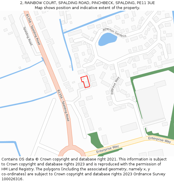 2, RAINBOW COURT, SPALDING ROAD, PINCHBECK, SPALDING, PE11 3UE: Location map and indicative extent of plot