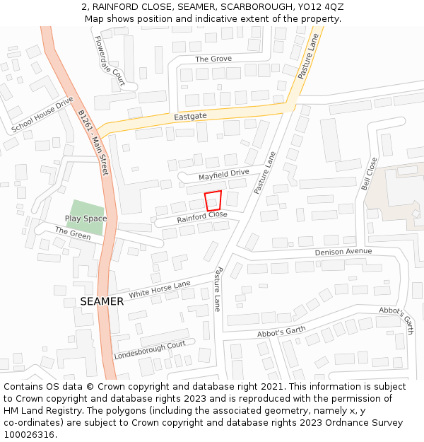 2, RAINFORD CLOSE, SEAMER, SCARBOROUGH, YO12 4QZ: Location map and indicative extent of plot