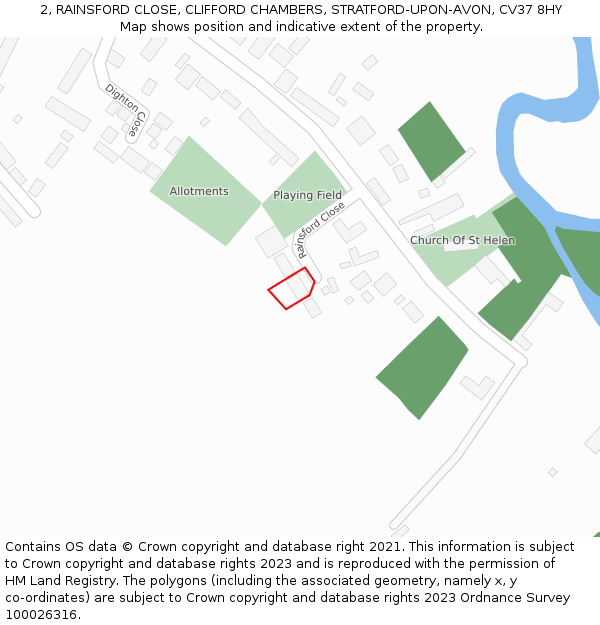 2, RAINSFORD CLOSE, CLIFFORD CHAMBERS, STRATFORD-UPON-AVON, CV37 8HY: Location map and indicative extent of plot