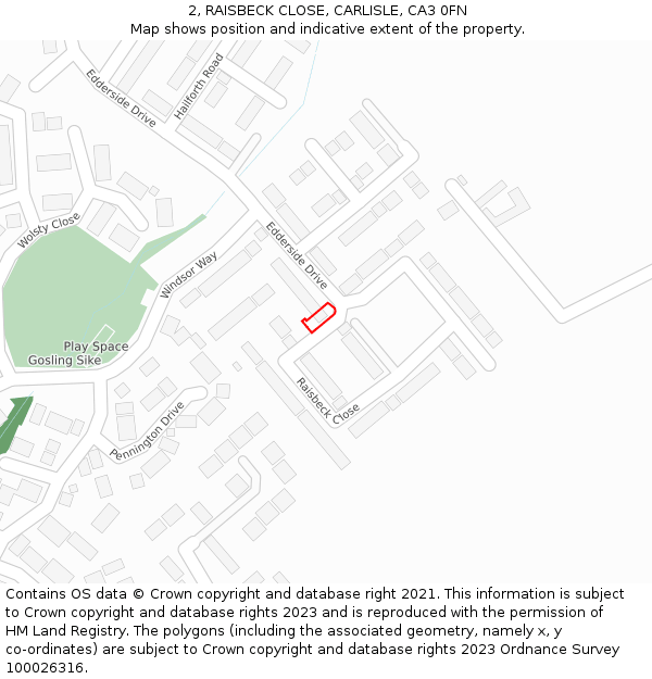 2, RAISBECK CLOSE, CARLISLE, CA3 0FN: Location map and indicative extent of plot