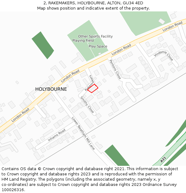 2, RAKEMAKERS, HOLYBOURNE, ALTON, GU34 4ED: Location map and indicative extent of plot
