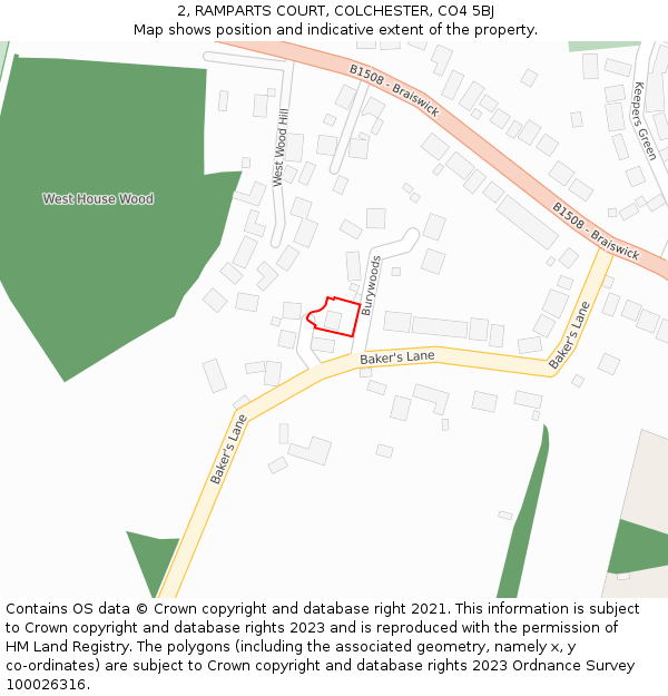 2, RAMPARTS COURT, COLCHESTER, CO4 5BJ: Location map and indicative extent of plot