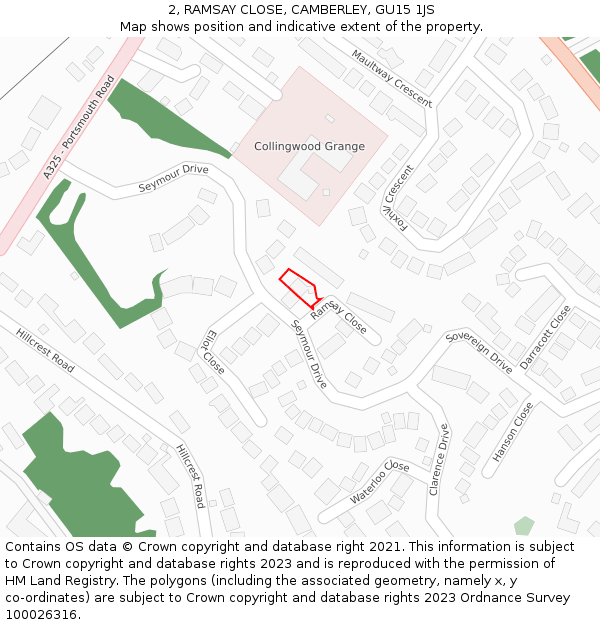 2, RAMSAY CLOSE, CAMBERLEY, GU15 1JS: Location map and indicative extent of plot