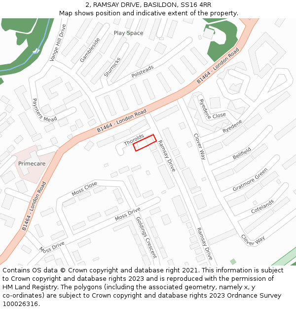 2, RAMSAY DRIVE, BASILDON, SS16 4RR: Location map and indicative extent of plot