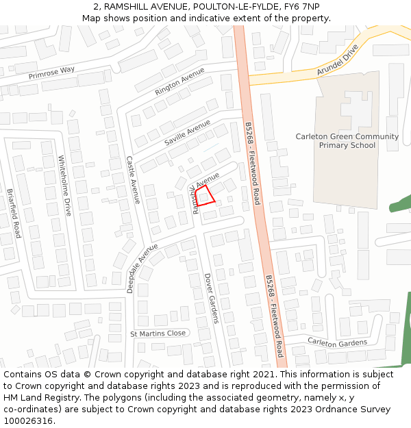 2, RAMSHILL AVENUE, POULTON-LE-FYLDE, FY6 7NP: Location map and indicative extent of plot