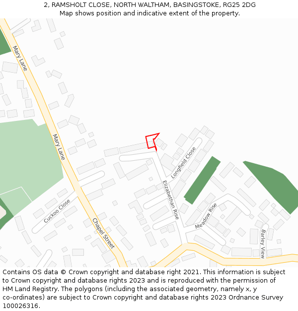 2, RAMSHOLT CLOSE, NORTH WALTHAM, BASINGSTOKE, RG25 2DG: Location map and indicative extent of plot