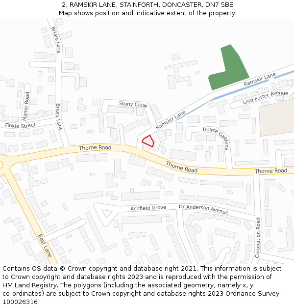 2, RAMSKIR LANE, STAINFORTH, DONCASTER, DN7 5BE: Location map and indicative extent of plot