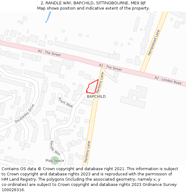2, RANDLE WAY, BAPCHILD, SITTINGBOURNE, ME9 9JF: Location map and indicative extent of plot