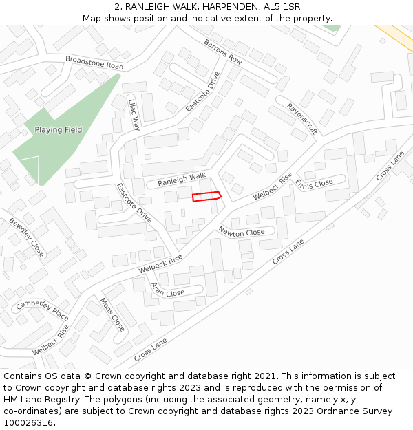 2, RANLEIGH WALK, HARPENDEN, AL5 1SR: Location map and indicative extent of plot