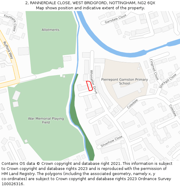 2, RANNERDALE CLOSE, WEST BRIDGFORD, NOTTINGHAM, NG2 6QX: Location map and indicative extent of plot