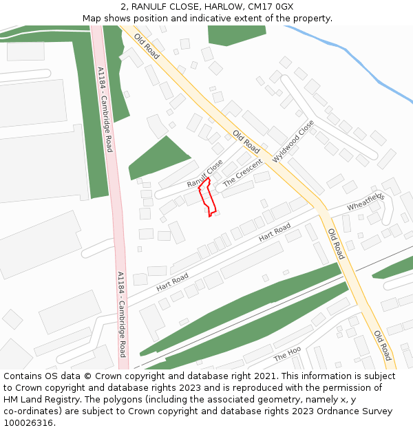 2, RANULF CLOSE, HARLOW, CM17 0GX: Location map and indicative extent of plot