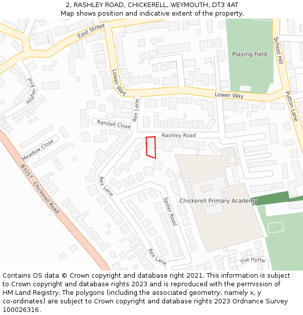 2, RASHLEY ROAD, CHICKERELL, WEYMOUTH, DT3 4AT: Location map and indicative extent of plot