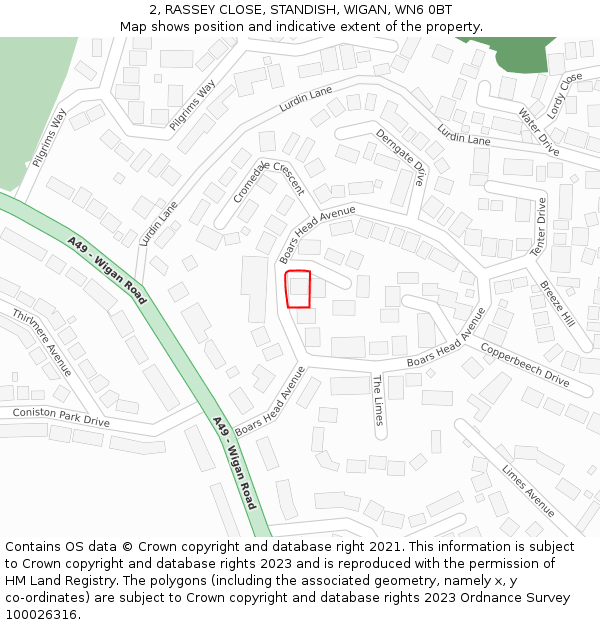 2, RASSEY CLOSE, STANDISH, WIGAN, WN6 0BT: Location map and indicative extent of plot