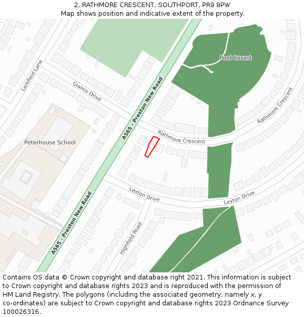 2, RATHMORE CRESCENT, SOUTHPORT, PR9 8PW: Location map and indicative extent of plot