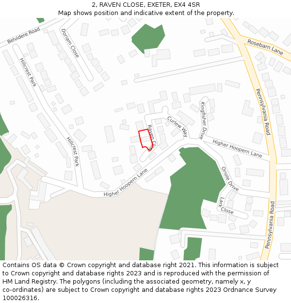 2, RAVEN CLOSE, EXETER, EX4 4SR: Location map and indicative extent of plot