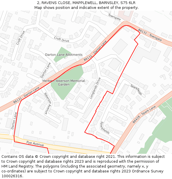 2, RAVENS CLOSE, MAPPLEWELL, BARNSLEY, S75 6LR: Location map and indicative extent of plot