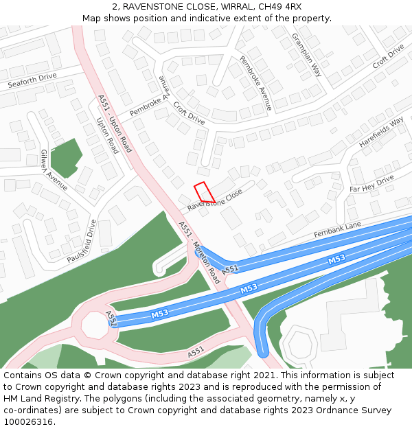 2, RAVENSTONE CLOSE, WIRRAL, CH49 4RX: Location map and indicative extent of plot