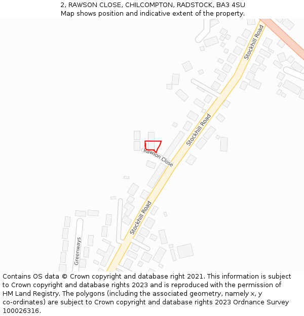 2, RAWSON CLOSE, CHILCOMPTON, RADSTOCK, BA3 4SU: Location map and indicative extent of plot