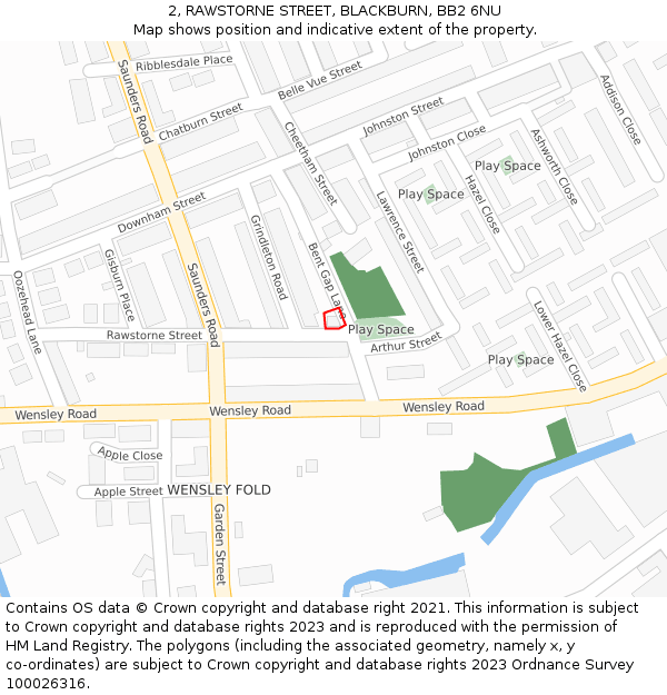 2, RAWSTORNE STREET, BLACKBURN, BB2 6NU: Location map and indicative extent of plot