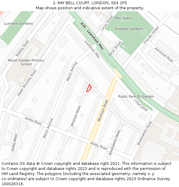 2, RAY BELL COURT, LONDON, SE4 1PS: Location map and indicative extent of plot