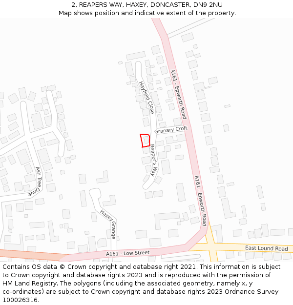 2, REAPERS WAY, HAXEY, DONCASTER, DN9 2NU: Location map and indicative extent of plot