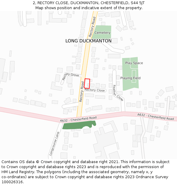2, RECTORY CLOSE, DUCKMANTON, CHESTERFIELD, S44 5JT: Location map and indicative extent of plot