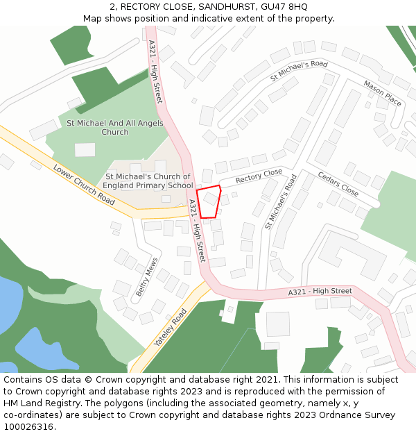 2, RECTORY CLOSE, SANDHURST, GU47 8HQ: Location map and indicative extent of plot