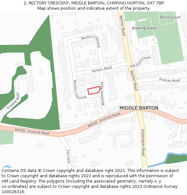 2, RECTORY CRESCENT, MIDDLE BARTON, CHIPPING NORTON, OX7 7BP: Location map and indicative extent of plot