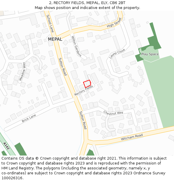 2, RECTORY FIELDS, MEPAL, ELY, CB6 2BT: Location map and indicative extent of plot