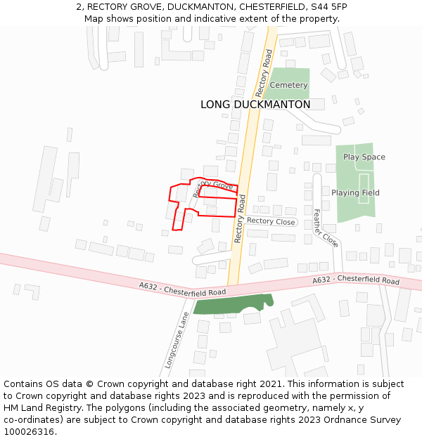 2, RECTORY GROVE, DUCKMANTON, CHESTERFIELD, S44 5FP: Location map and indicative extent of plot