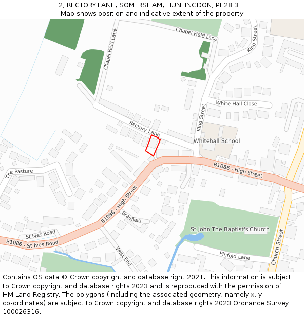 2, RECTORY LANE, SOMERSHAM, HUNTINGDON, PE28 3EL: Location map and indicative extent of plot