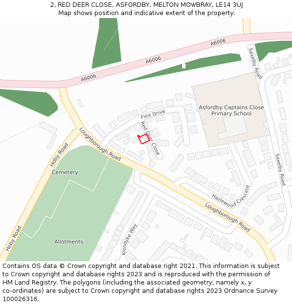 2, RED DEER CLOSE, ASFORDBY, MELTON MOWBRAY, LE14 3UJ: Location map and indicative extent of plot