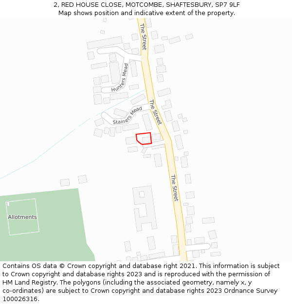 2, RED HOUSE CLOSE, MOTCOMBE, SHAFTESBURY, SP7 9LF: Location map and indicative extent of plot