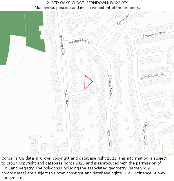 2, RED OAKS CLOSE, FERNDOWN, BH22 9TY: Location map and indicative extent of plot