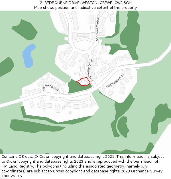 2, REDBOURNE DRIVE, WESTON, CREWE, CW2 5GH: Location map and indicative extent of plot