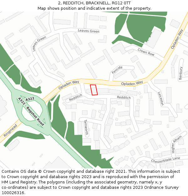 2, REDDITCH, BRACKNELL, RG12 0TT: Location map and indicative extent of plot