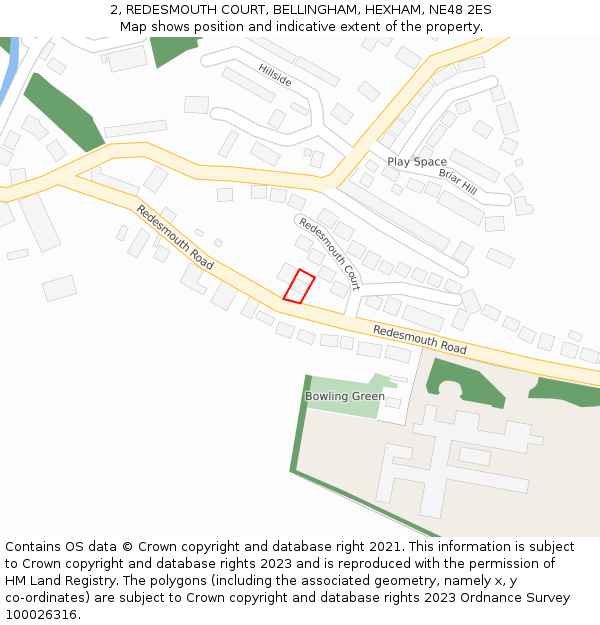 2, REDESMOUTH COURT, BELLINGHAM, HEXHAM, NE48 2ES: Location map and indicative extent of plot