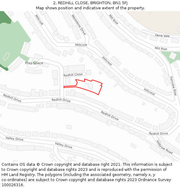 2, REDHILL CLOSE, BRIGHTON, BN1 5FJ: Location map and indicative extent of plot