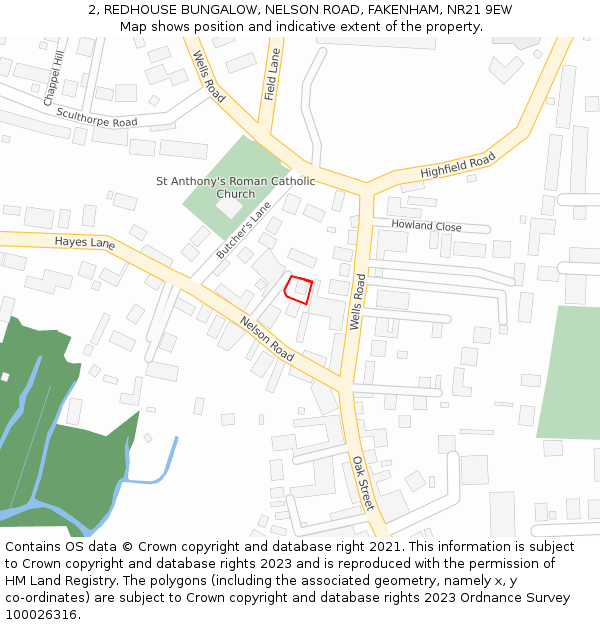 2, REDHOUSE BUNGALOW, NELSON ROAD, FAKENHAM, NR21 9EW: Location map and indicative extent of plot