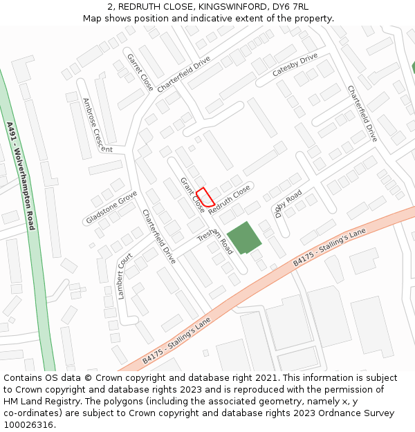 2, REDRUTH CLOSE, KINGSWINFORD, DY6 7RL: Location map and indicative extent of plot