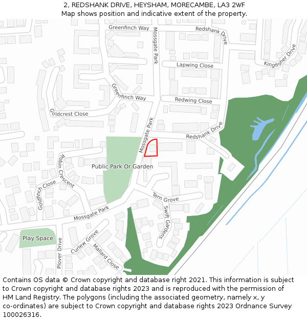 2, REDSHANK DRIVE, HEYSHAM, MORECAMBE, LA3 2WF: Location map and indicative extent of plot